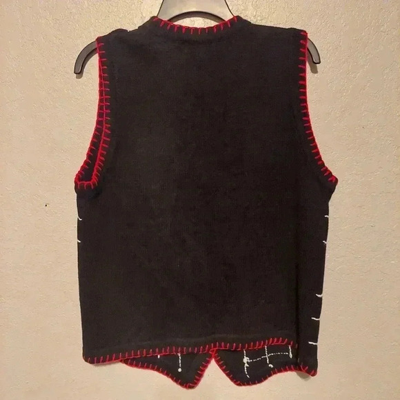 B.P. DESIGN Knit Sweater Vest Sz M Holiday Christmas Snowman Embroidered Black - Picture 2 of 6